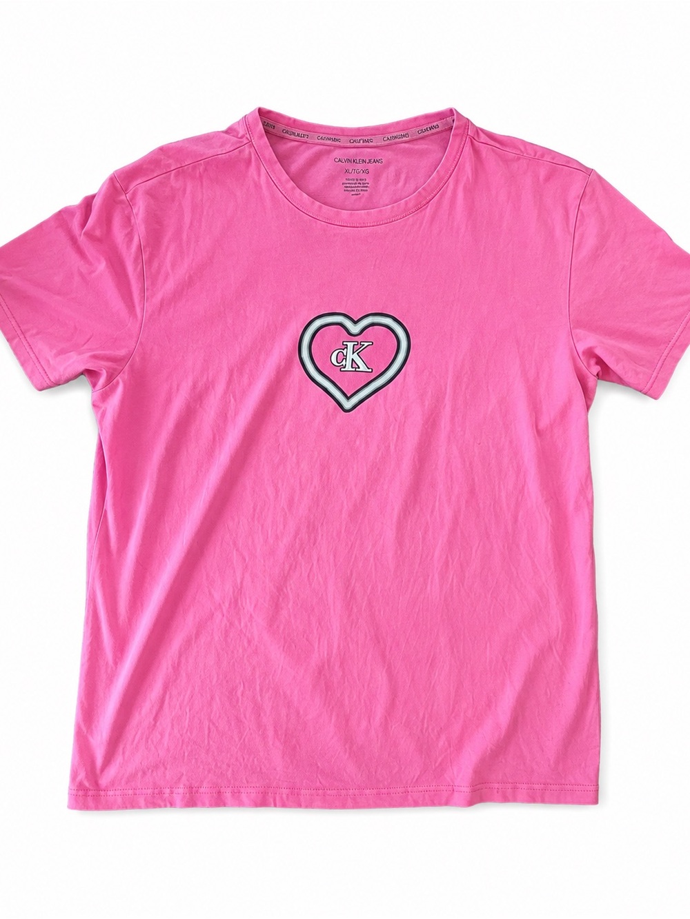 Calvin Klein Girls Hot Pink Heart Logo Short Sleeve Tee
